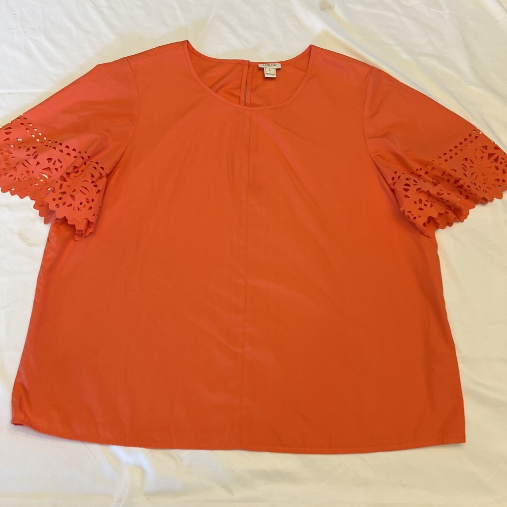 J Crew Women's~Large~Orange Shirt Cut Out Short Sleeve